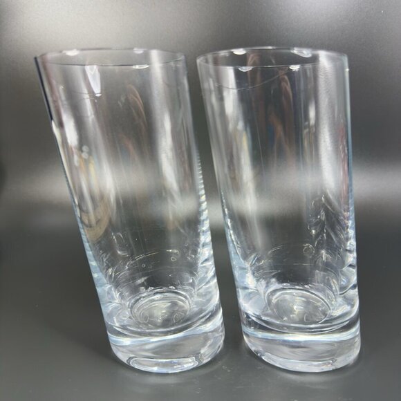 Krosno Poland Glass Clear Slant Rim Glasses Highball Tumblers Angled Tilted Set - Picture 1 of 12
